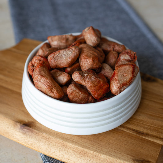 Freeze Dried Raw Chicken Hearts - Ideal high protein dog treats for healthy snacking.